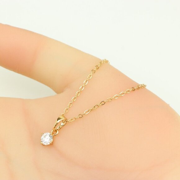 Minimal Yellow Gold Solitaire Necklace Adjustable Chain, XPNL0301 - Picture 6 of 13